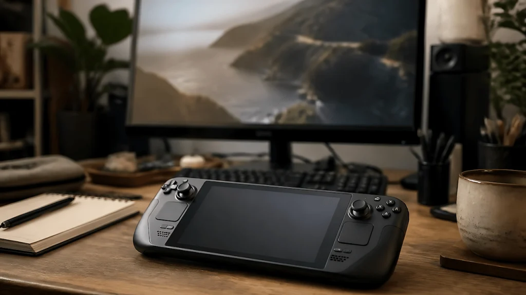 Comparing the best handheld game console options on a PC gaming desk setup